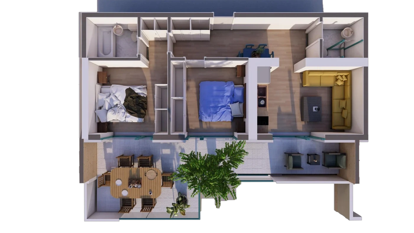 Plan 3 camere C2 / 85